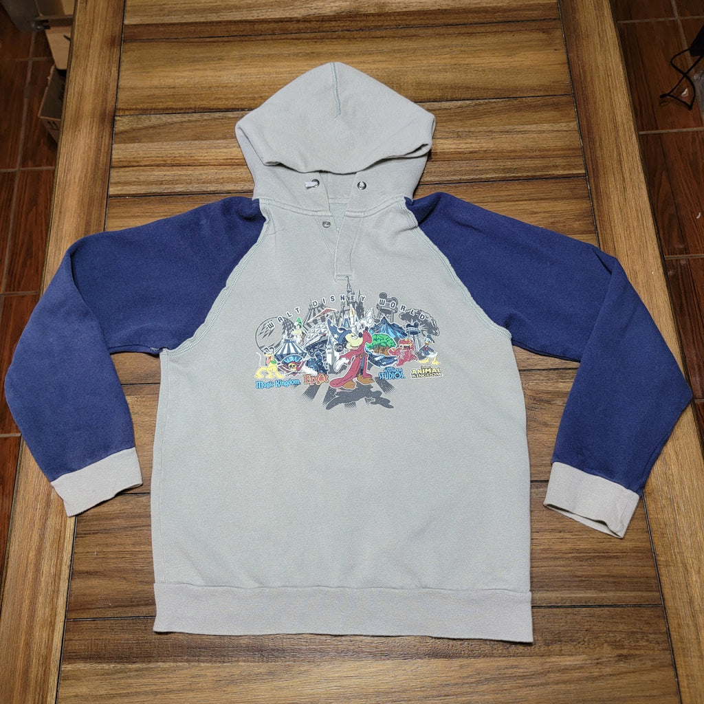 Disney Parks Youth LS Grey & Blue Pull-Over Hoodie "Worlds" - Size Junior XL