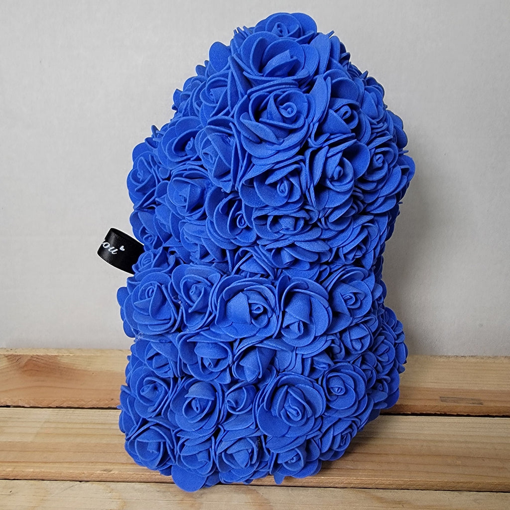 Dark Blue Foam Rose Teddy Bear w/ "Just For You" Ribbon