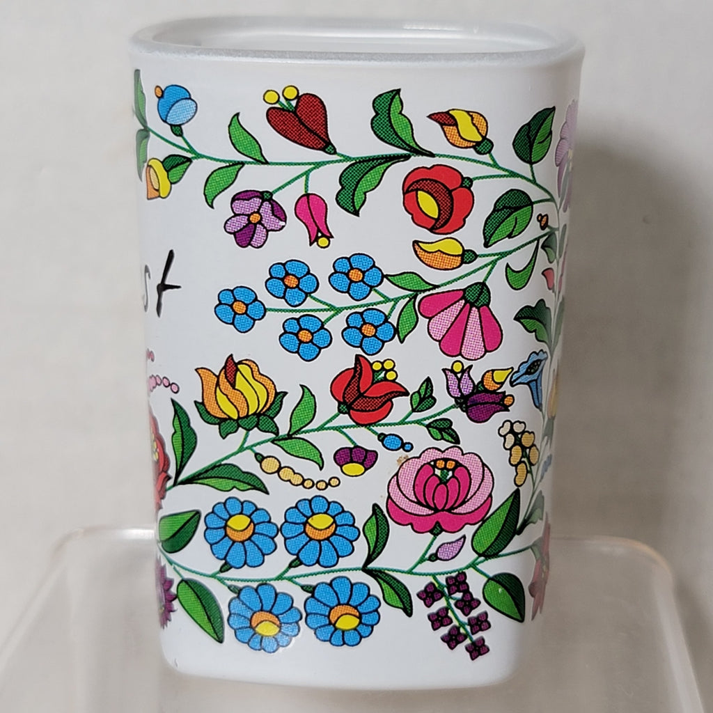 Square Shot Glass Budapest, Hungary w/ Flowers