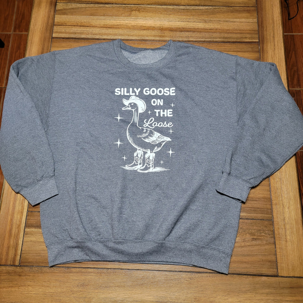 Silly Goose On The Loose Dark Grey LS Unisex Sweatshirt - Size XL