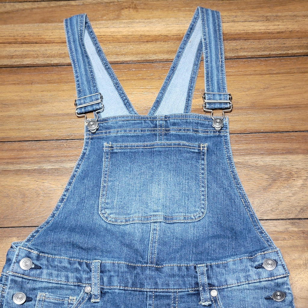 No Boundaries Girls Dark Wash Shortalls - Size Junior Medium (7-9)