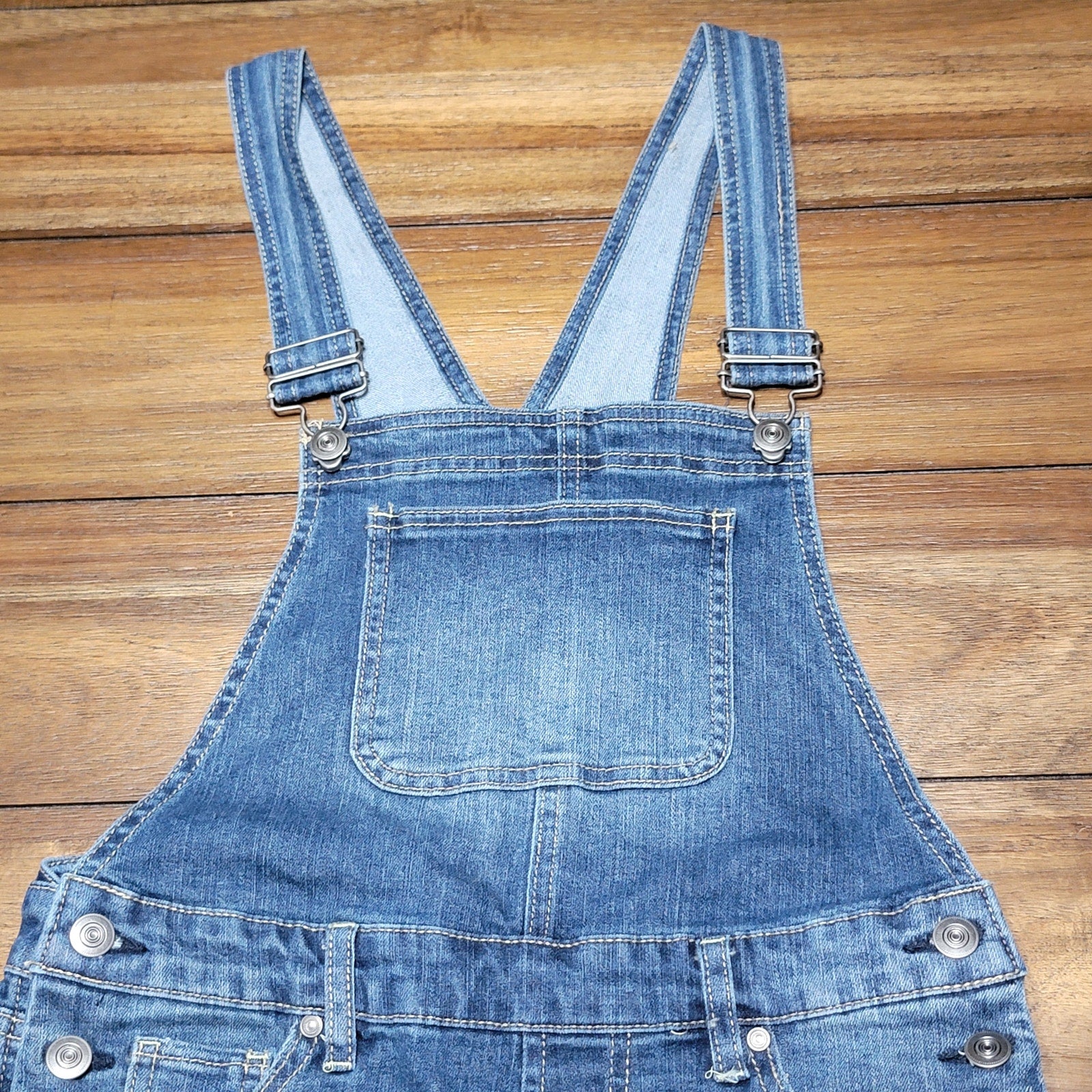 No Boundaries Girls Dark Wash Shortalls - Size Junior Medium (7-9)
