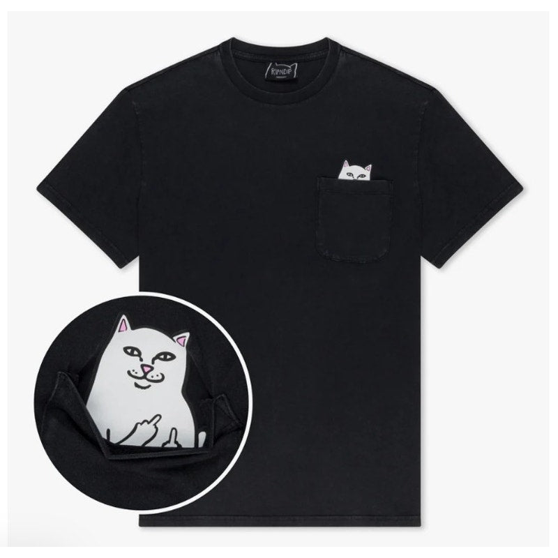 Rip n Dip Black Unisex Tee w/ Flipping Cat in Pocket - Size Small