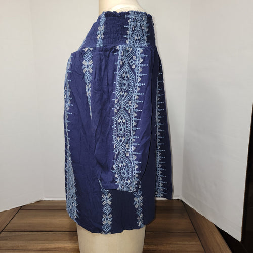 Altar'd State 3 Quarter Sleeve Dark Blue Embroidered Blouse - Size Small NWT