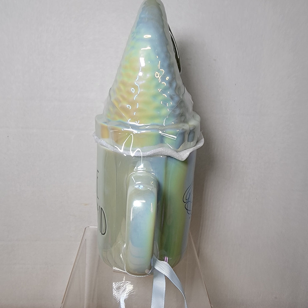 Rae Dunn x Disney Little Mermaid Blue Iridescent Mug w/ Tail Topper Lid - NEW