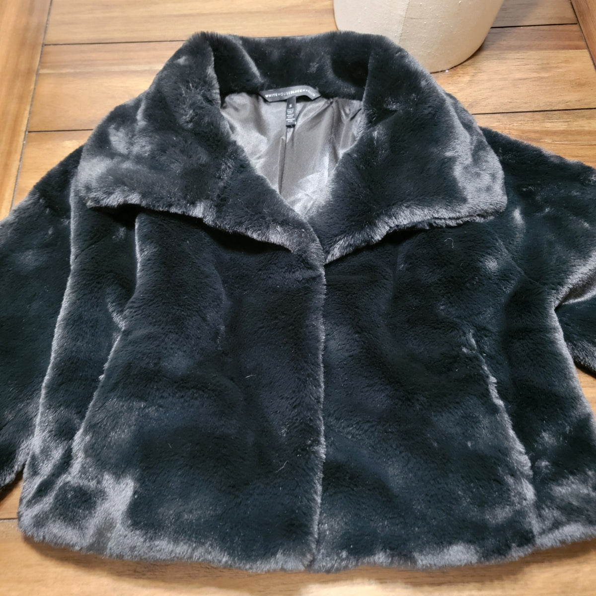 White House Black Market Black Faux Fur Crop Coat - Size Small