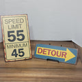 Set of 2 Metal Faux Traffic Signs: Detour & Speed Limit