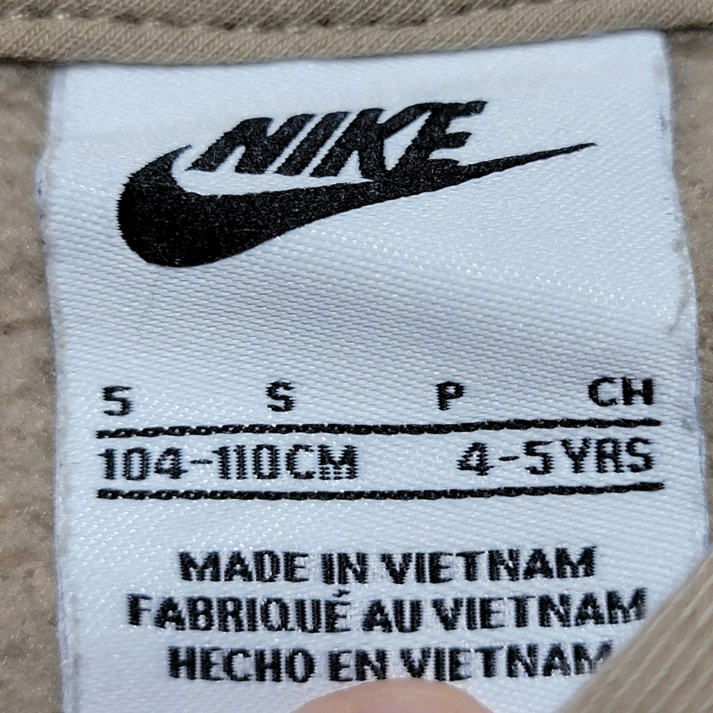 Nike Kids Beige LS Pullover Hoodie Grey Logo - Size Small (4-5 yrs)