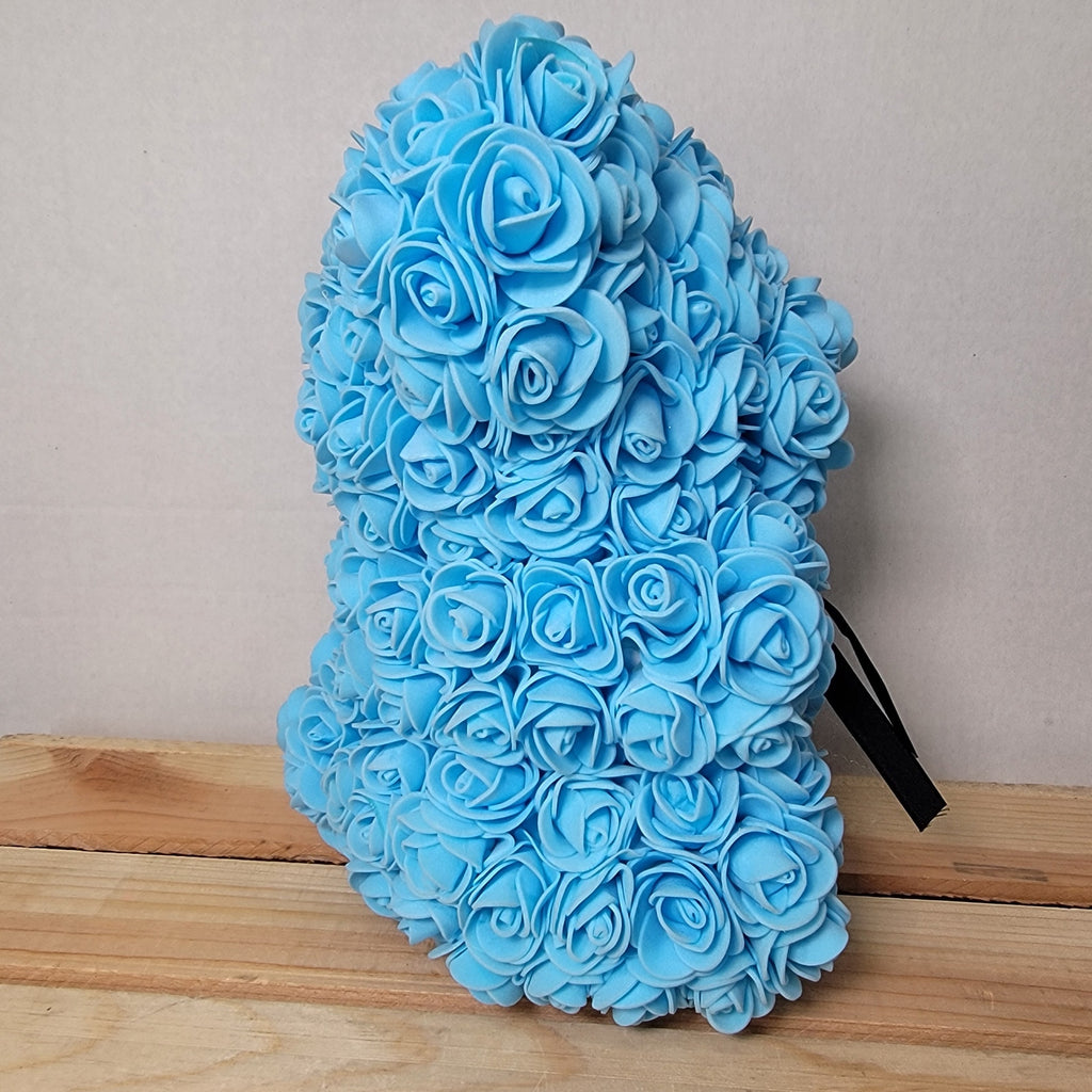 Light Blue Foam Rose Teddy Bear w/ "Just For You" Ribbon