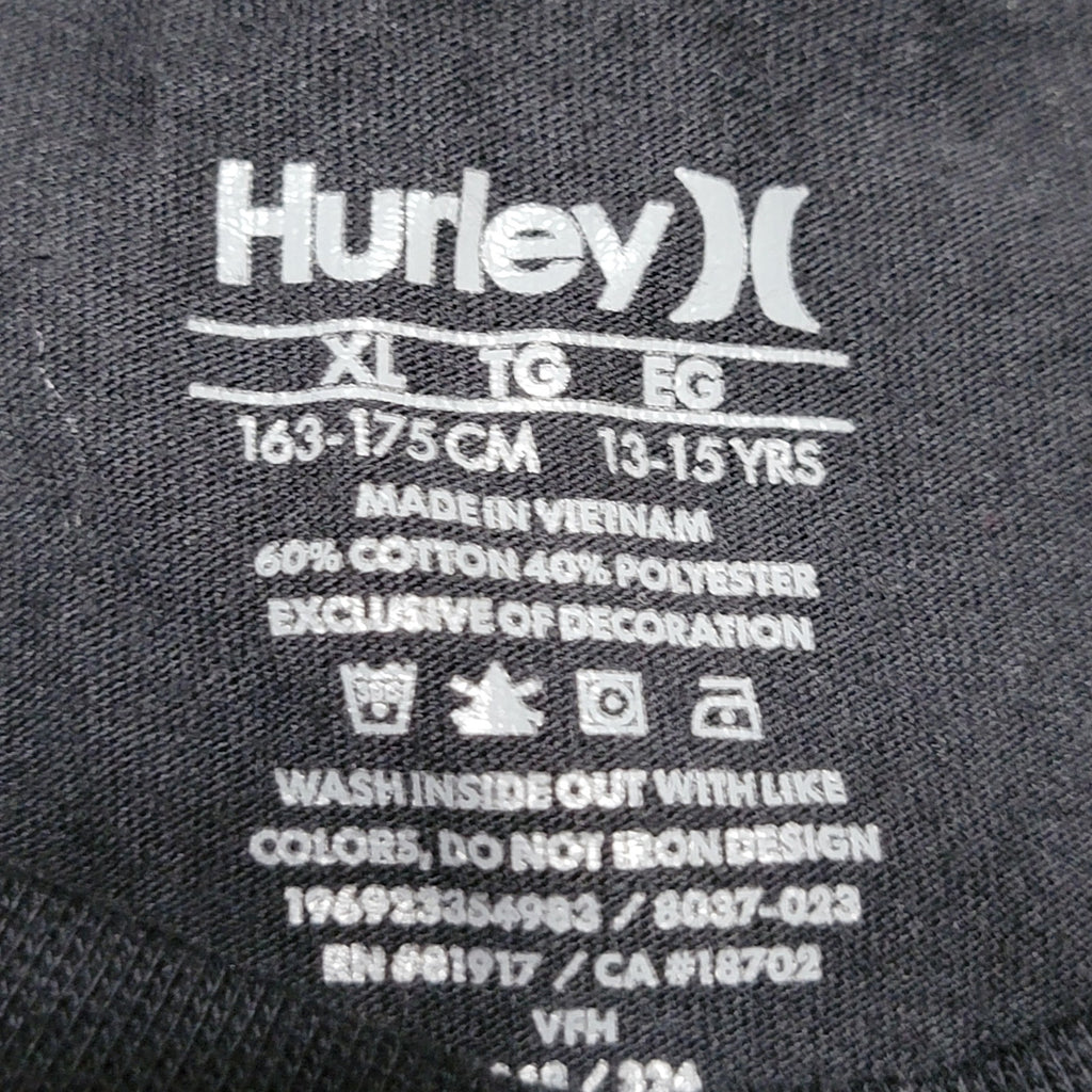 Hurley LS Youth Black Tee Blue Flame Diamond Logo - Size XL (13-15 Yrs)
