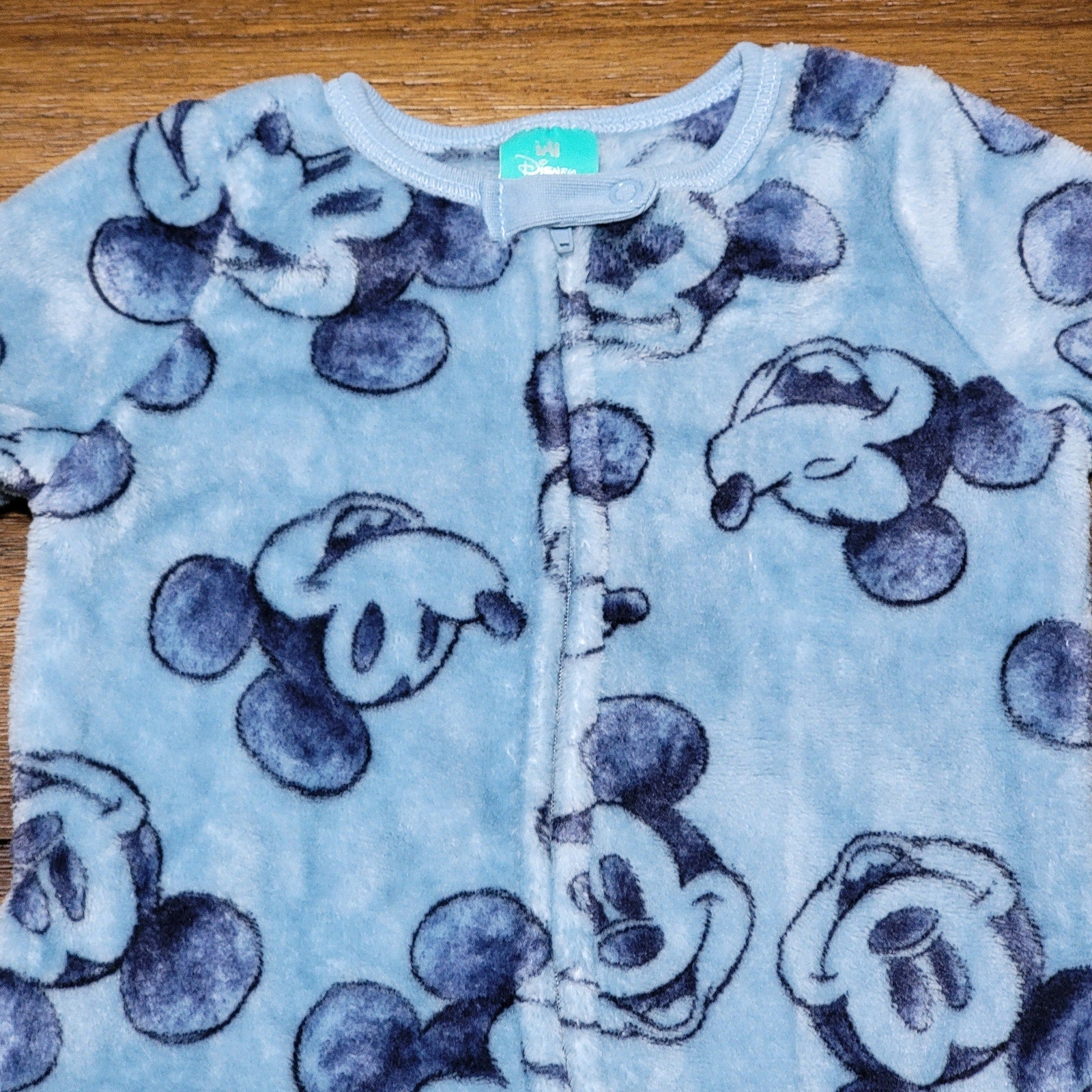Disney Baby Infant Blue Sherpa Footed Coverall Mickey Heads - Size 6/9M
