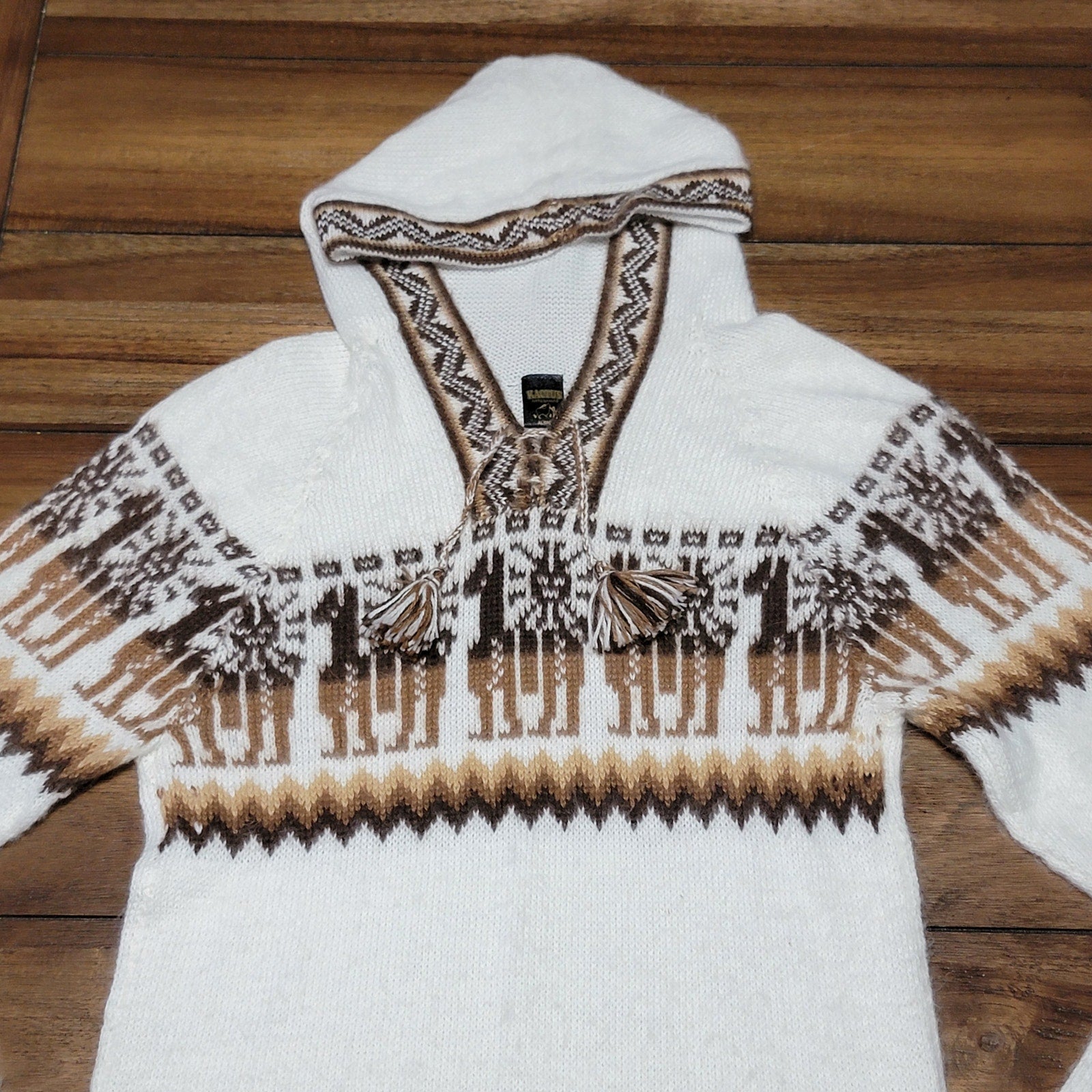 Kactus Long Pull Over Knitted Hooded Sweater 100% Alpaca Wool - Size XS