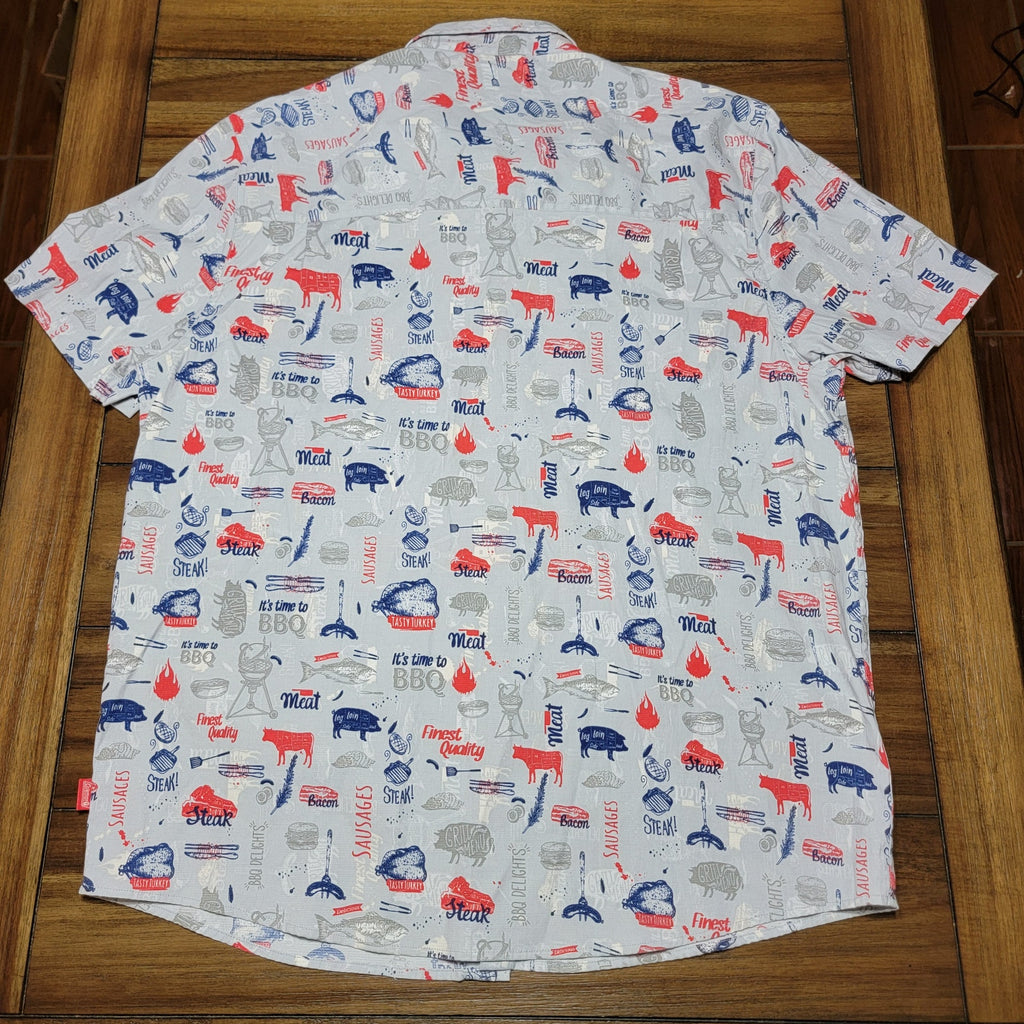 Coleman Lt Blue Button Up Shirt Grilling Meats - Size XXL