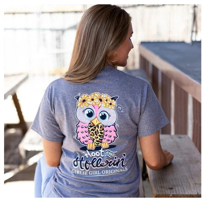 Girlie Girl Originals Grey Tee Owl "Hoot And Hollerin'" - Size XL