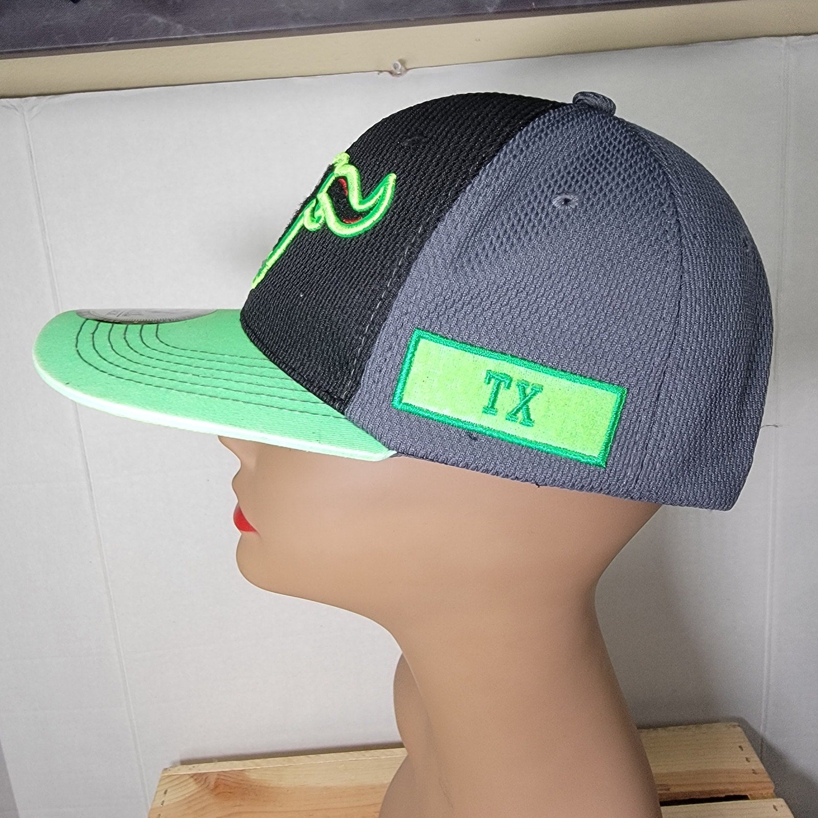 Pitbull Neon Green & Black "TX" Snapback Ballcap w/ Green Bull