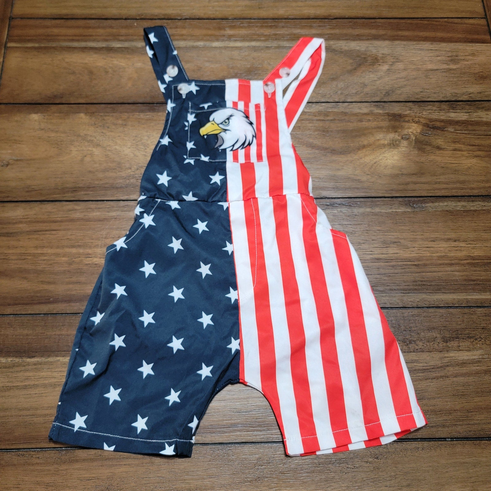 Star Spangled Infant Overall Shorts w/ Eagle - Size 18M