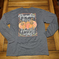 Girlie Girl Originals LS Grey Fall Tee "Pumpkin Kisses..." - Size Large