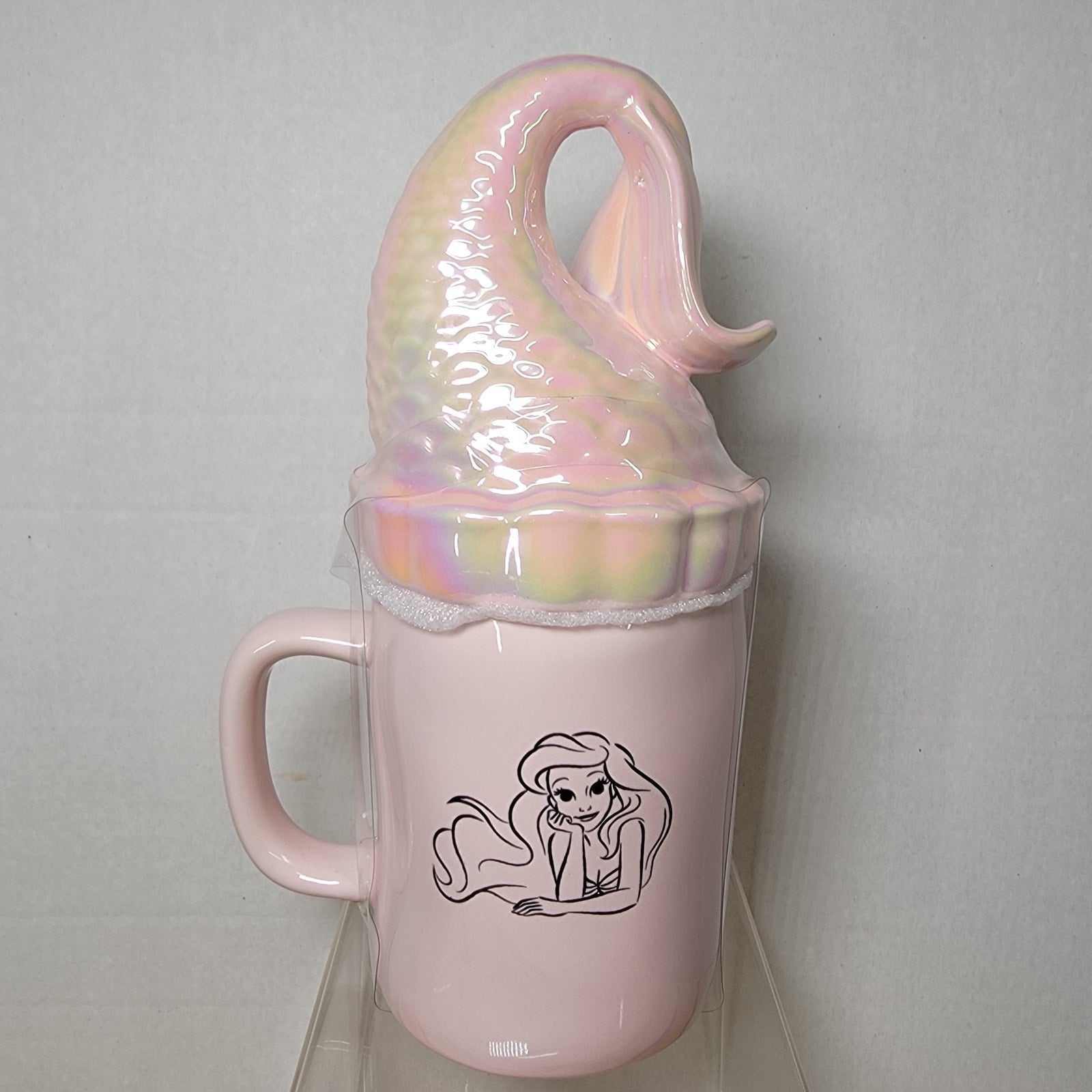 Rae Dunn x Disney Little Mermaid Pink Iridescent Mug w/ Tail Topper Lid - NEW
