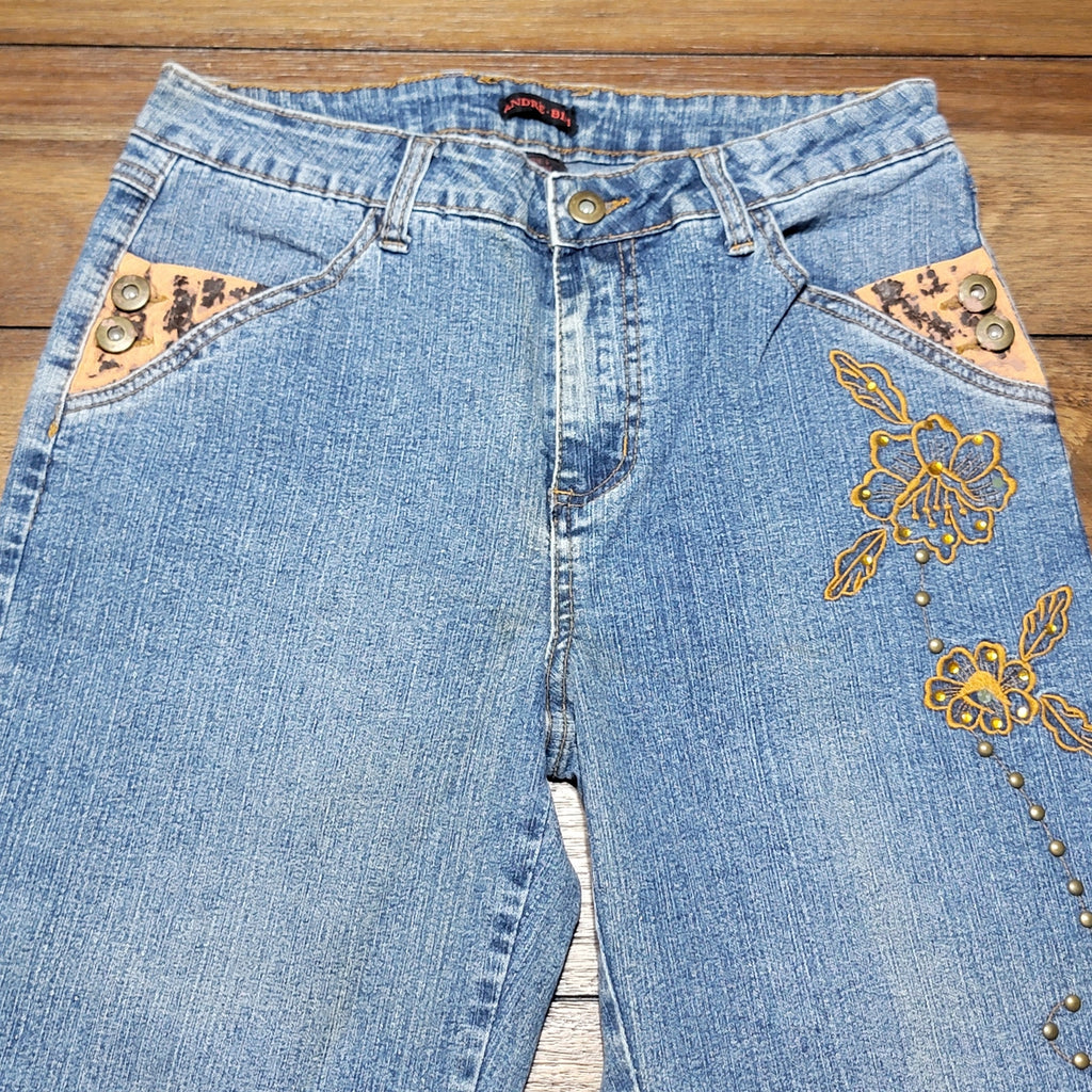 Andre Bini Boot Cut Denim Jeans w/ Studs & Embroidery - Size 6