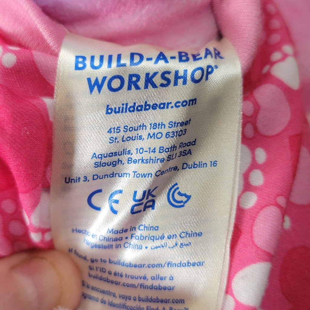 Build A Bear Honey Girls Viv Bear Plush in Pink Paw Pajamas