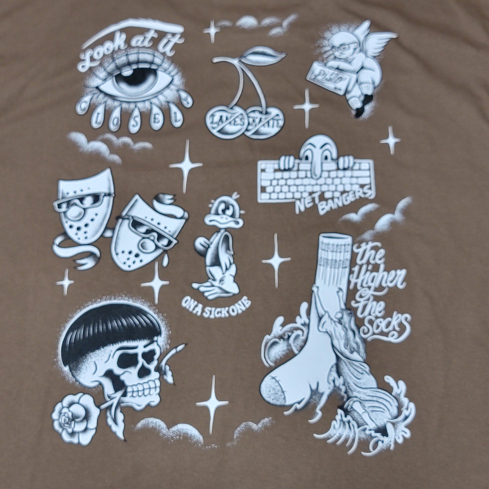 Foos Gone Wild Brown Unisex Tee w/ Tattoo Inspired Graphics - Size XL