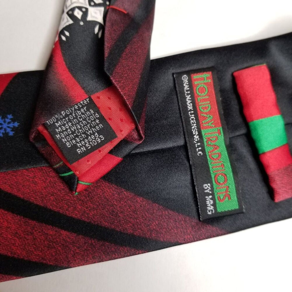 Multicolor Snowflakes on Red Black Wavy Background Neck Tie Christmas Holiday