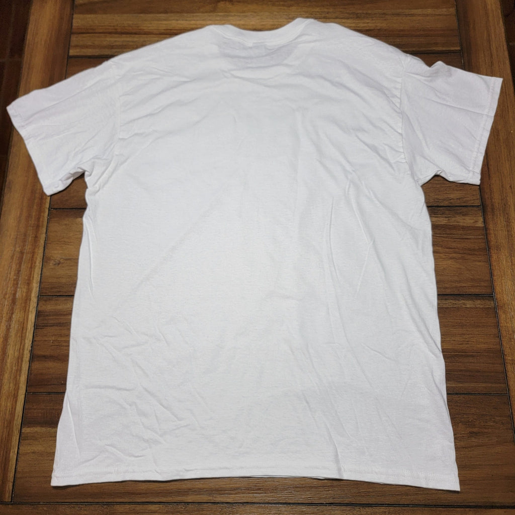 UT Texas White Unisex Tee (Gildan) Skeleton Bulls Flames - Size Large