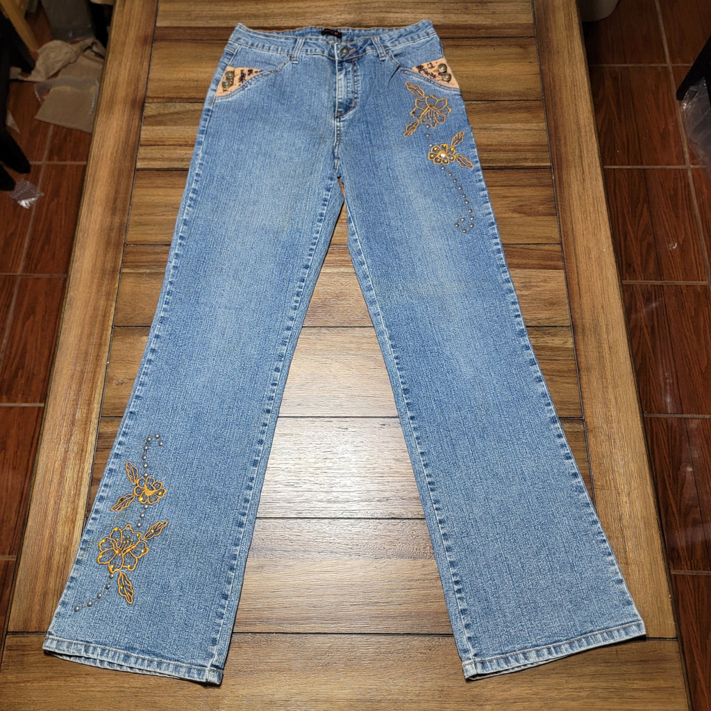 Andre Bini Boot Cut Denim Jeans w/ Studs & Embroidery - Size 6