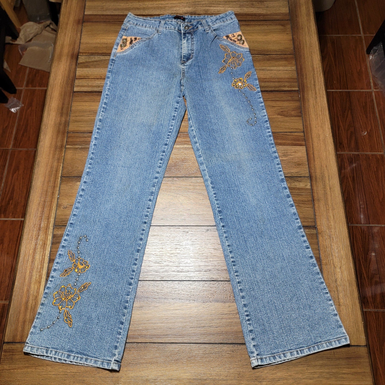 Andre Bini Boot Cut Denim Jeans w/ Studs & Embroidery - Size 6