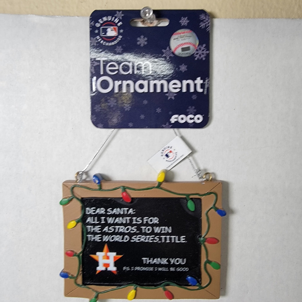 MLB Houston Astros Christmas Ornament Chalkboard Sign Dear Santa - NWT
