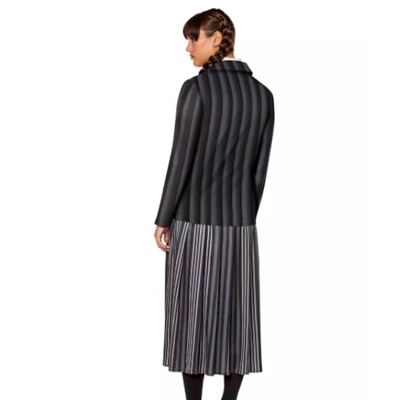 2 Pc Wednesday Addams Adult Costume w/ Wig - Size Medium NEW