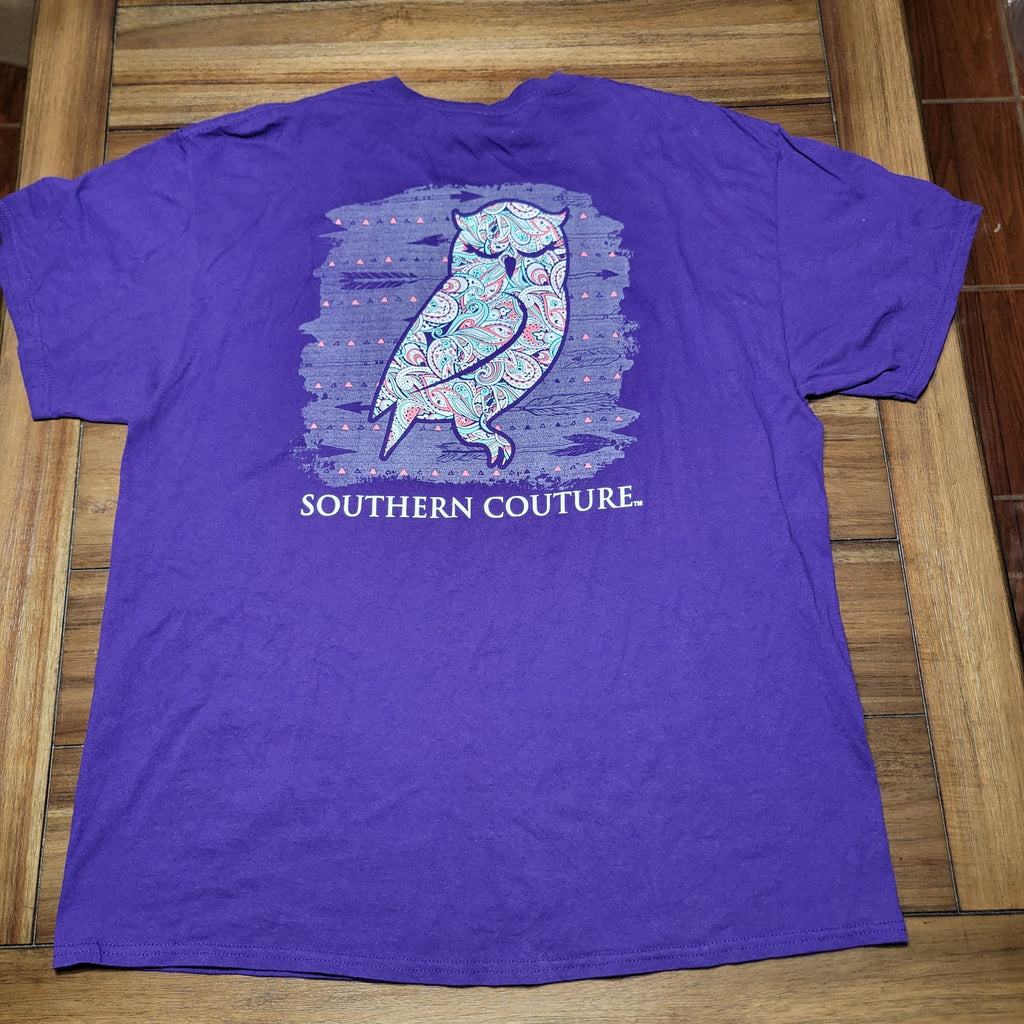 Southern Couture Purple Tee Paisley Owl - Size XL