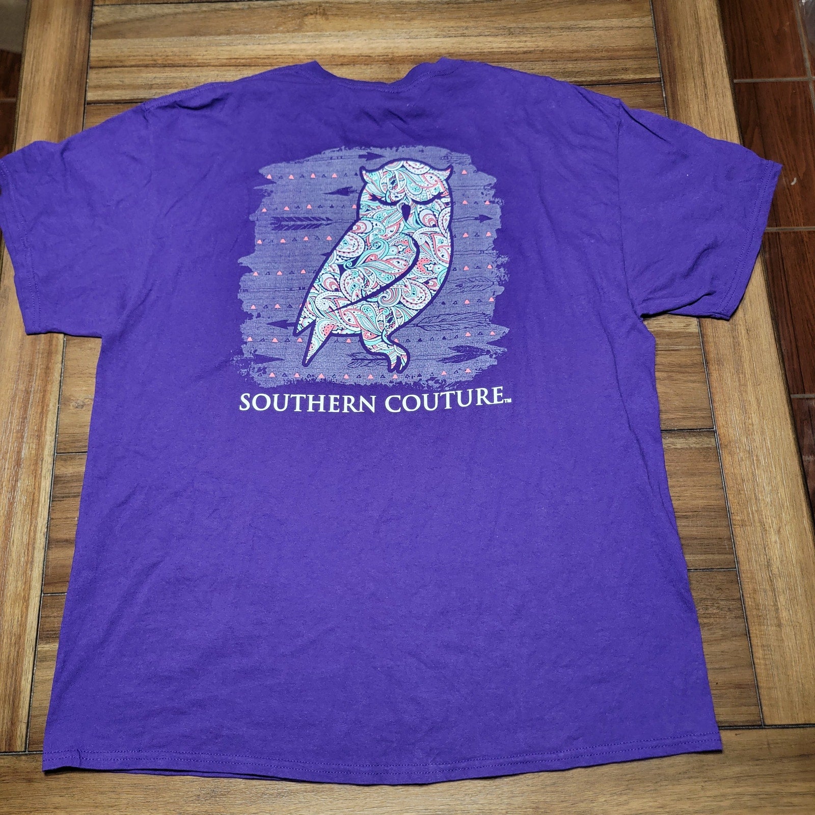 Southern Couture Purple Tee Paisley Owl - Size XL
