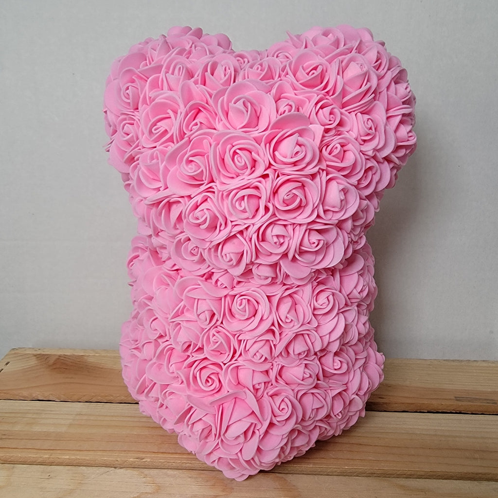 Pink Foam Rose Teddy Bear w/ "Just For You" Ribbon