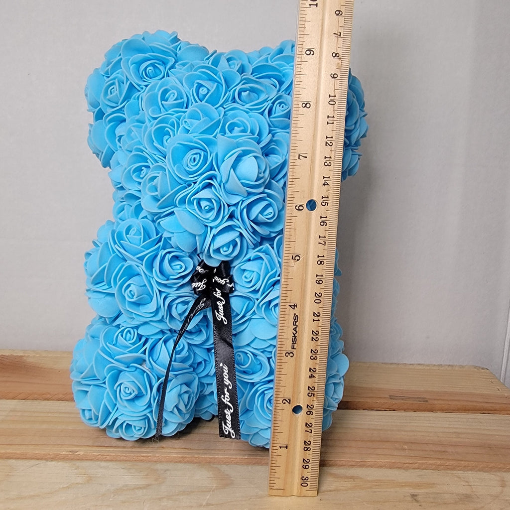 Light Blue Foam Rose Teddy Bear w/ "Just For You" Ribbon