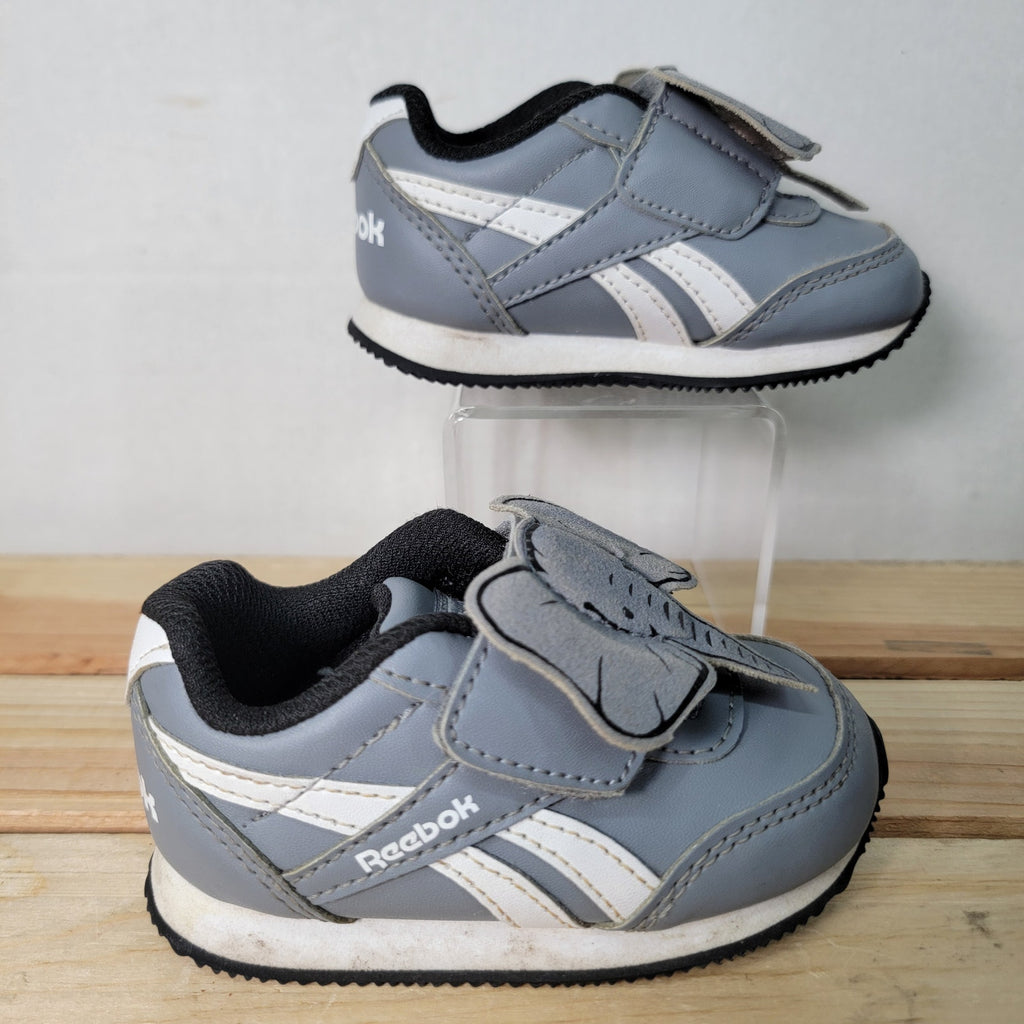 Reebok Infant Royal Grey B&W Running Elephant Sneaker w/ Box - Size 4