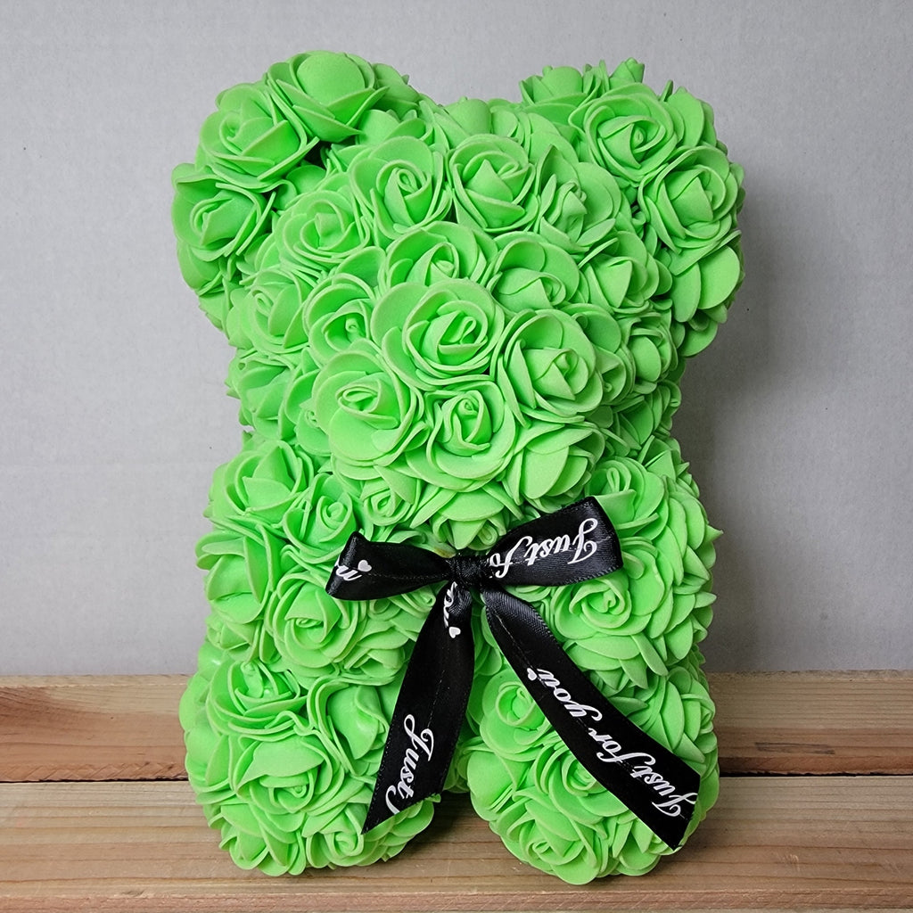 Green Foam Rose Teddy Bear w/ "Just For You" Ribbon