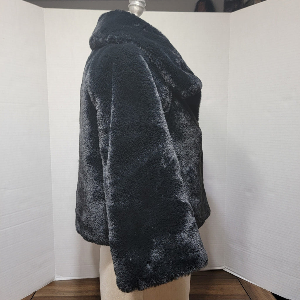 White House Black Market Black Faux Fur Crop Coat - Size Small
