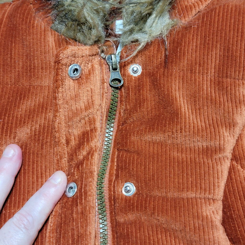 Nicole Miller Corduroy Full Zip / Snap Puffer Vest w/ Faux Fur Lined Hood - 6