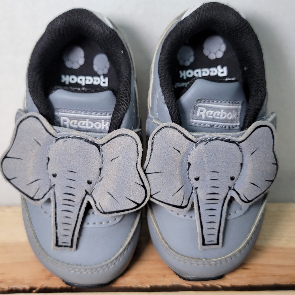 Reebok Infant Royal Grey B&W Running Elephant Sneaker w/ Box - Size 4