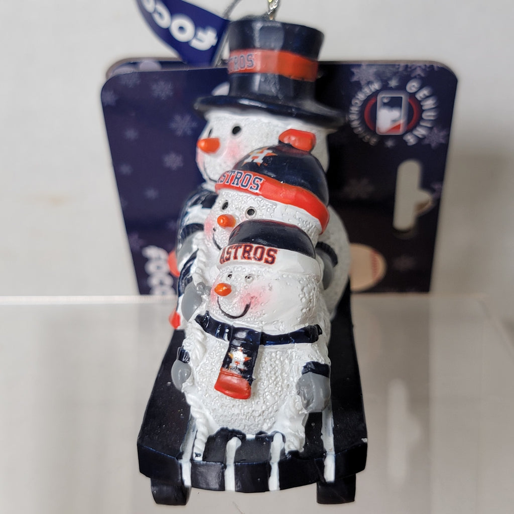 MLB Houston Astros Christmas Ornament 3 Snowmen on a Sled - NWT