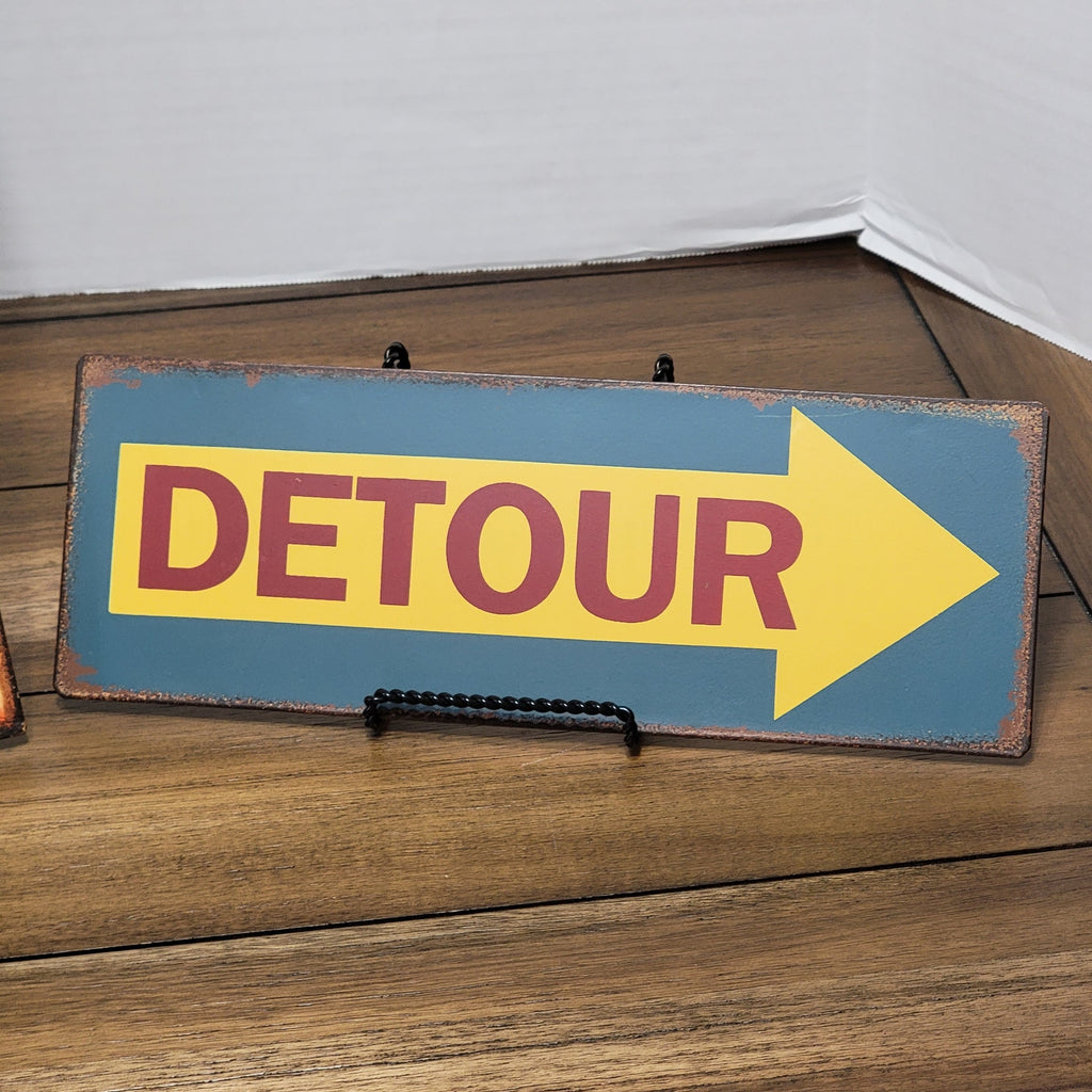 Set of 2 Metal Faux Traffic Signs: Detour & Speed Limit