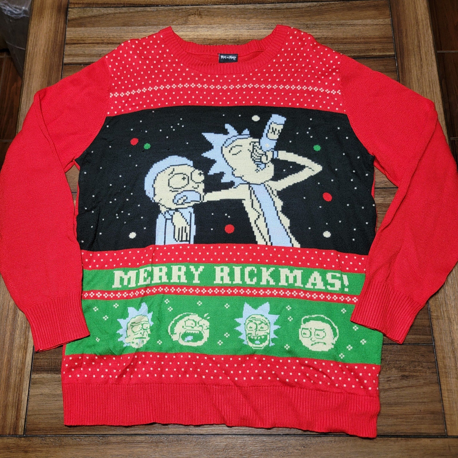 Rick And Morty LS Knit Ugly Christmas Sweater "Merry Rickmas!" - Size XL