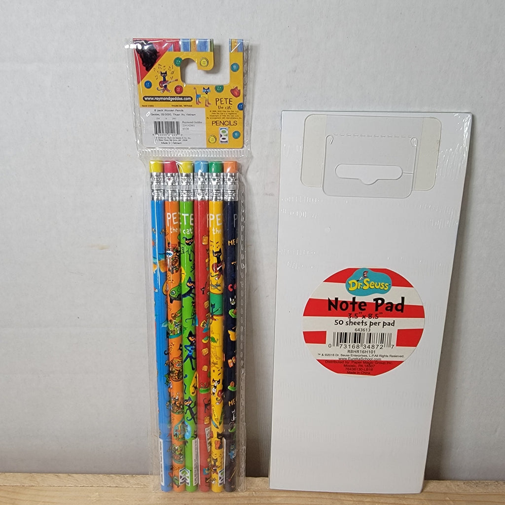 Set of 2: Pete The Cat Pencils & Dr. Seuss Note Pad - NEW / SEALED