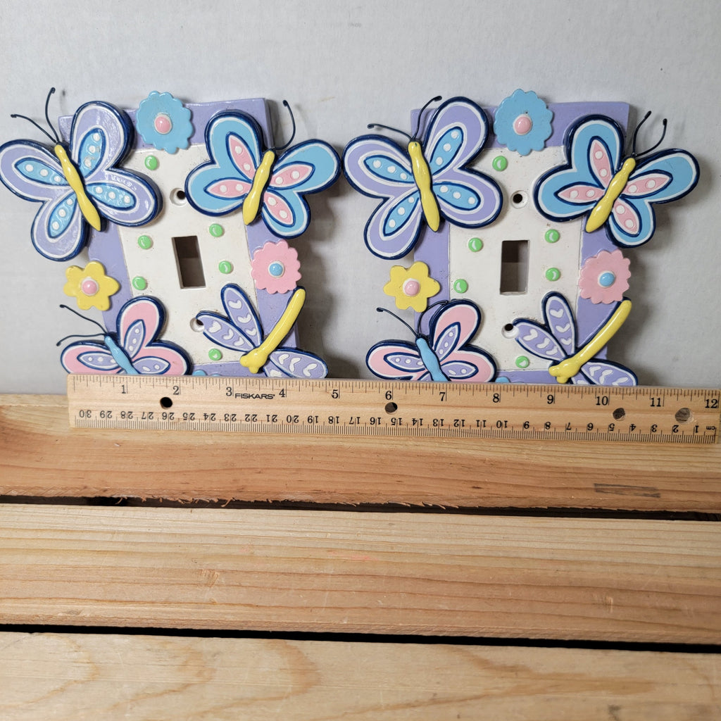 Set of 2 Pastel Colored Butterfly Single Switch Resin Plates