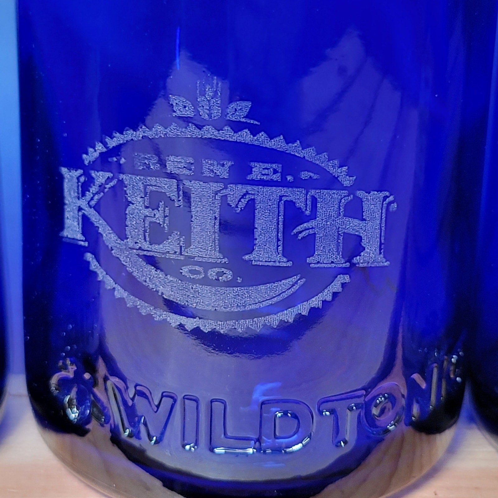 Set of 4 Cobalt Blue "Wild Tonic" Glasses w/ Ben E. Keith Co Etched