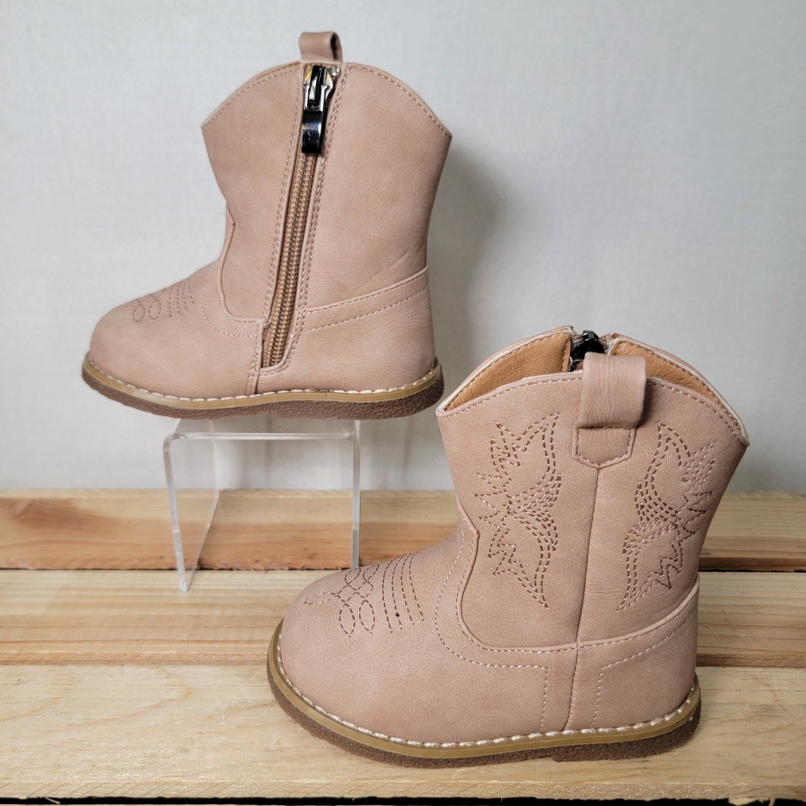 Unbranded Faux Suede Toddler Tan Western Boots w/ Side Zip - Size 7 (toddler)