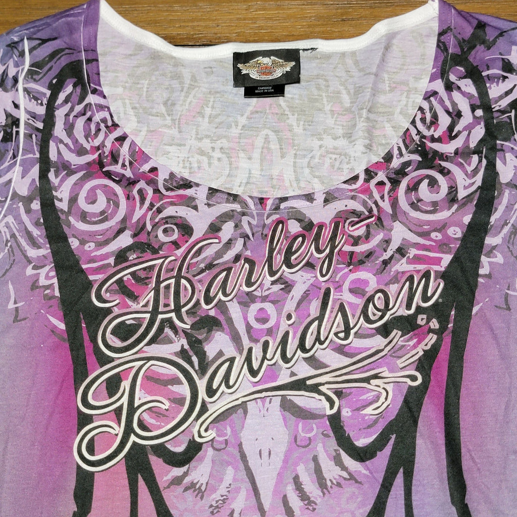 Harley-Davidson Purple & Blue Design Blouse - Size Medium