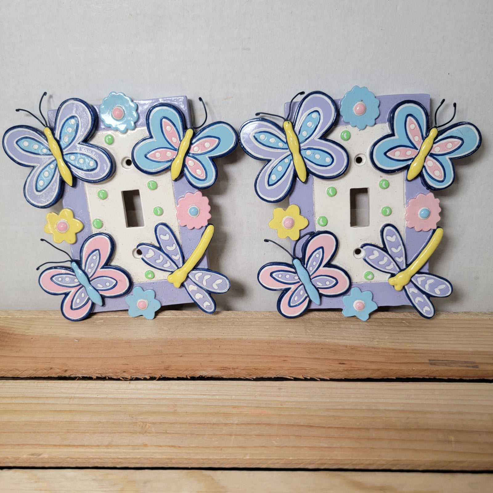 Set of 2 Pastel Colored Butterfly Single Switch Resin Plates