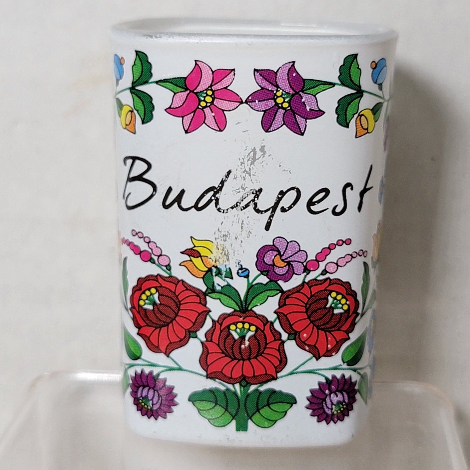 Square Shot Glass Budapest, Hungary w/ Flowers